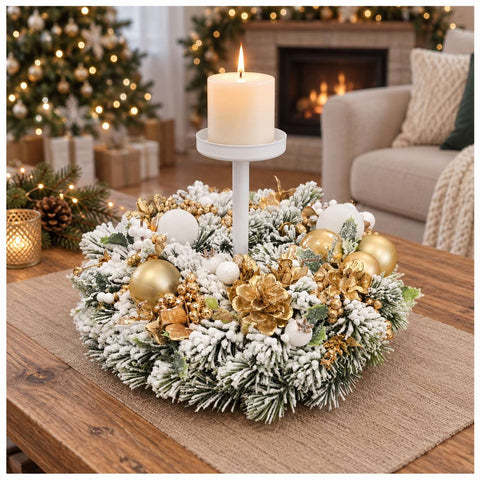 Fiori di Lena Candeliere di natale innevato in metallo bianco D30 cm