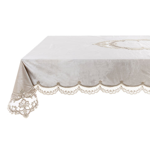 Blanc Mariclò Tovaglia in velluto e pizzo oro "Barocco" Shabby Chic 160x300 cm