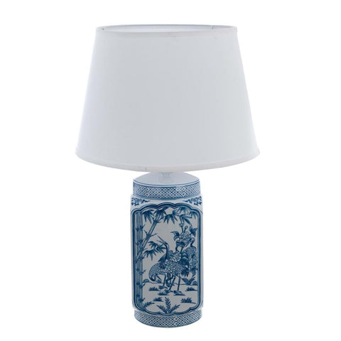 Blanc Mariclò Lampada in porcellana + paralume in lino bianco E24 "Chinoiserie" 33x43xH70 cm