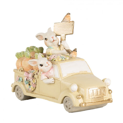 Clayre &amp; Eef Easter Bunny Resin with Van 16x8xH12 cm