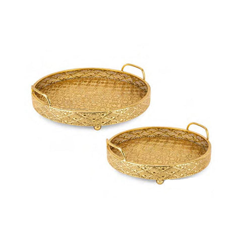 Fade Set 2 Vassoi rotondi in metallo dorato "Sara" D45/D38 cm