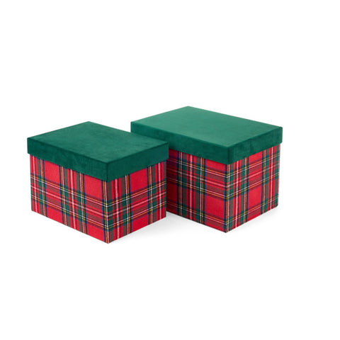 Nuvole di Stoffa Set 2 scatole rettangolari velluto scozzese 20/22 cm