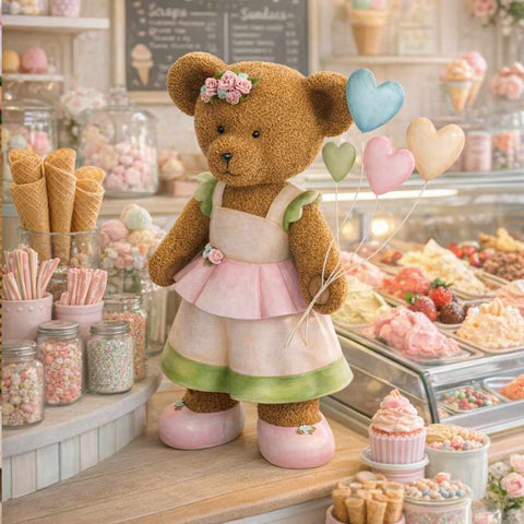 Nuvole di Stoffa Statuina Orsa in resina con cuori "Sweet Bear" 32x21xH60 cm