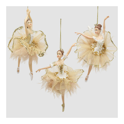 EDG Ballerina con abito tulle oro decorazione natalizia H17 cm 3 varianti (1unità)