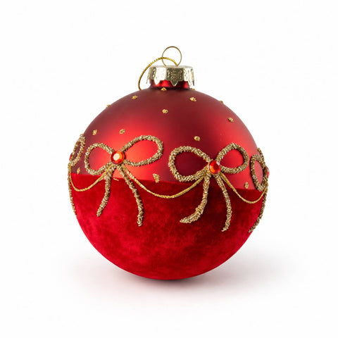 Fiori di Lena Sfera di natale effetto velluto e fiocchi D12 cm 2 varianti(1 unità)