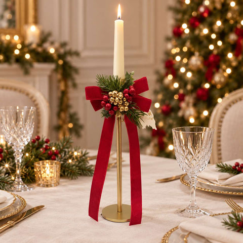 Fiori di Lena Candeliere di natale in metallo oro con fiocco H25 cm