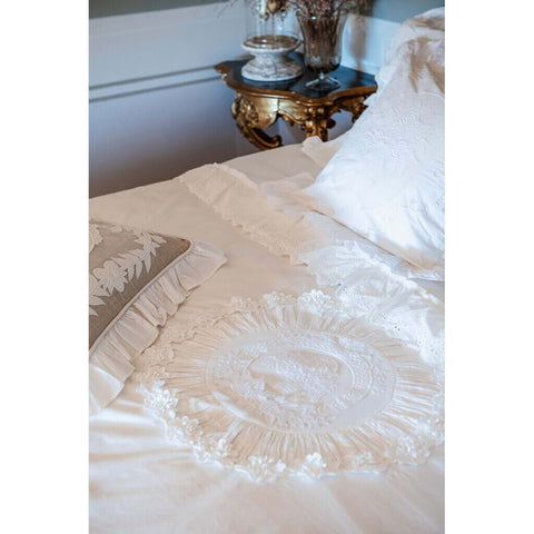 Blanc Mariclò Parure Housse de couette double blanche + 2 taies d'oreiller Shabby "Dentelle" 200x250 cm