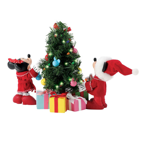 Department 56 Statuine di Natale Topolino e Minnie + albero luci led 33x12.5xH23 cm
