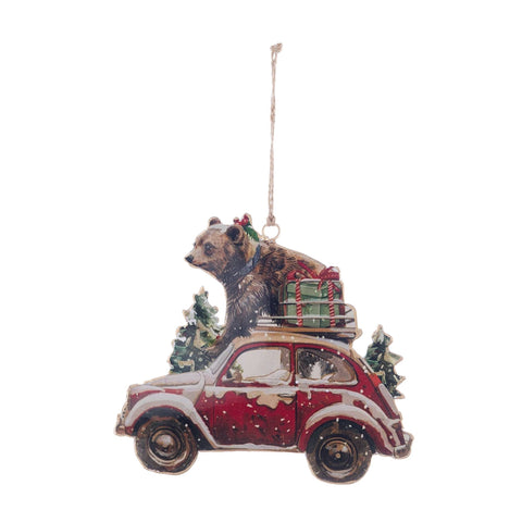 Blanc Mariclò Tree decoration Bear with car 15x15 cm 3 variants (1pc)