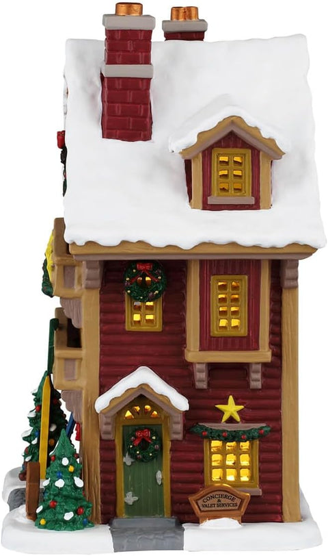 LEMAX Edificio luci led "Mountain View Hotel" in porcellana H21x15x12.5 cm