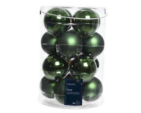 Kaemingk Set of 16 Mixed Green Glass Christmas Balls, D8 cm