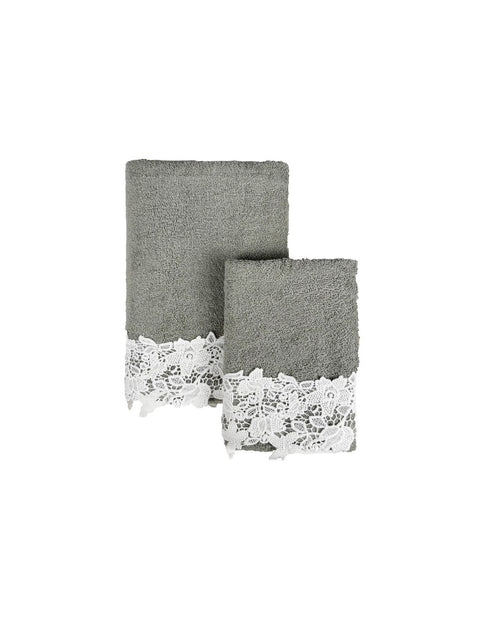 Blanc Mariclò Set 2 asciugamani da bagno con pizzo "Merletto" 40x60/60x110 cm