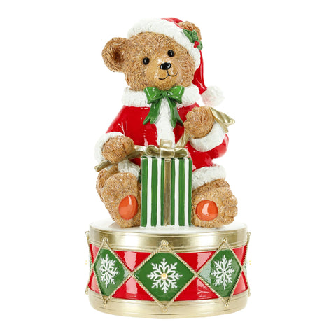 TIMSTOR Statuina orso su tamburo decoro natalizio con LED poliresina 17,2x17,2x30,7 cm