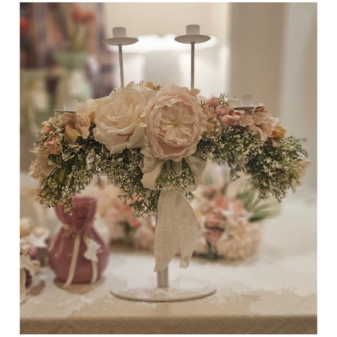 Fiori di Lena Candeliere alto 2 fiamme artigianale in metallo con decoro floreale L50X17xH50 cm - Angelica Home Stabia