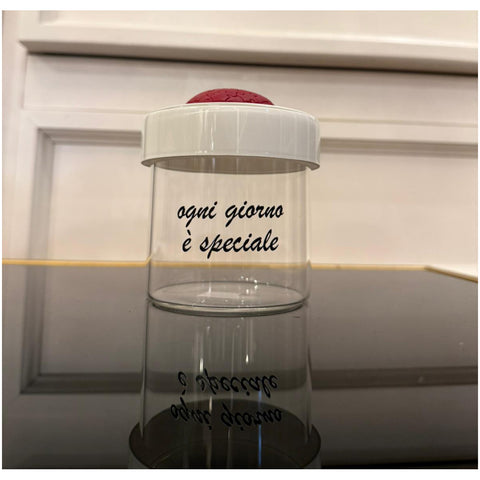 Chiaraela Cilindro medio con dedica e Cuore puzzle fragola D7xH10 cm