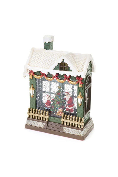 Figurine Maison Nuages ​​en Tissu avec Neige, Lumières LED et Musique « Carrousel » D11,4xH22,2 cm