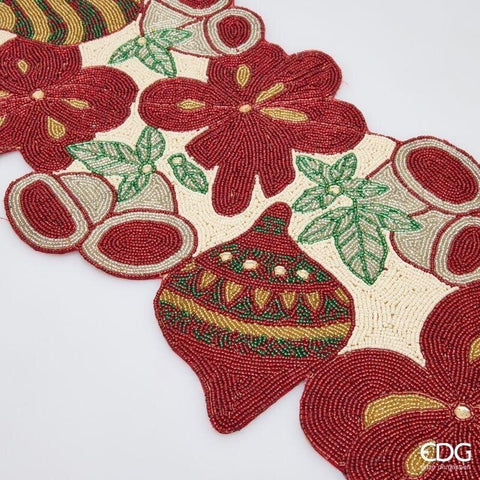 EDG Enzo De Gasperi Runner natalizio con perline decoro tavola rosso 90×30 cm