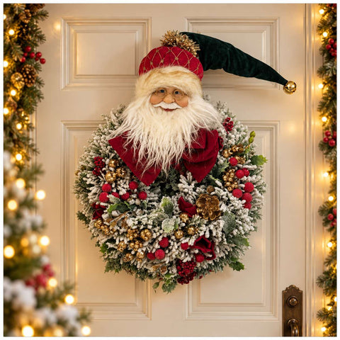 Fiori di Lena Fuoriporta Ghirlanda con Babbo Natale e fiocco D30 cm