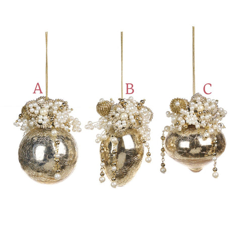 GOODWILL Boule en verre doré avec perles 9 cm 3 variantes (1pc)