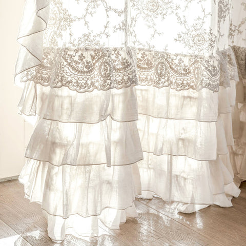 Chez Moi Set of two lace curtain panels with flounce "Etoile Corinthian" 140xH280 cm