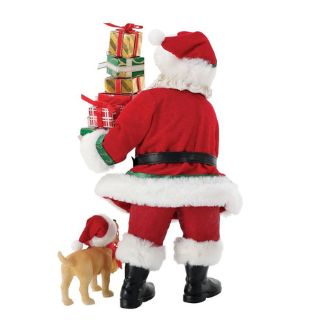 Department 56 Statuina Babbo natale in resina con cagnolino "Furry Helper" 17.5x14xH26.5 cm