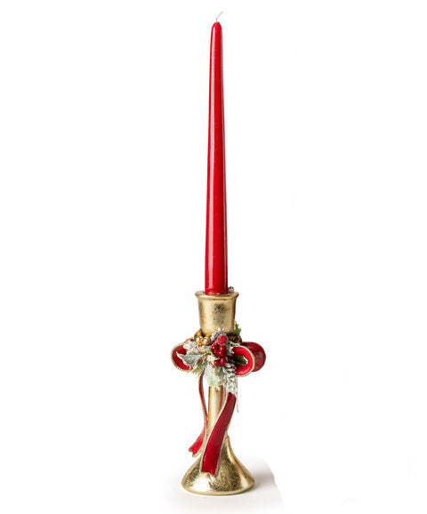 Fiori di Lena Candeliere di natale 1 fiamma in metallo e fiocco H20 cm 2 varianti(1 unità)