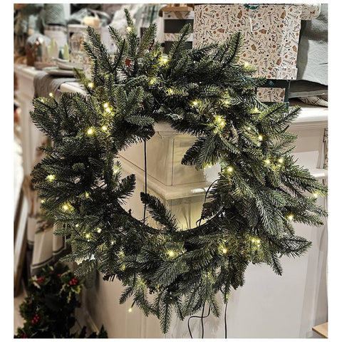 Guirlande de Noël verte fleurs de Lena avec lumières LED D65 cm