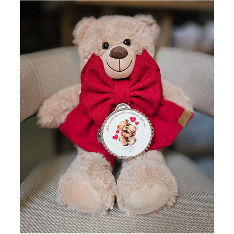 Ours en peluche beige Madame Fioccò Teddy Love avec nœud et tambour 36 x H 60 cm