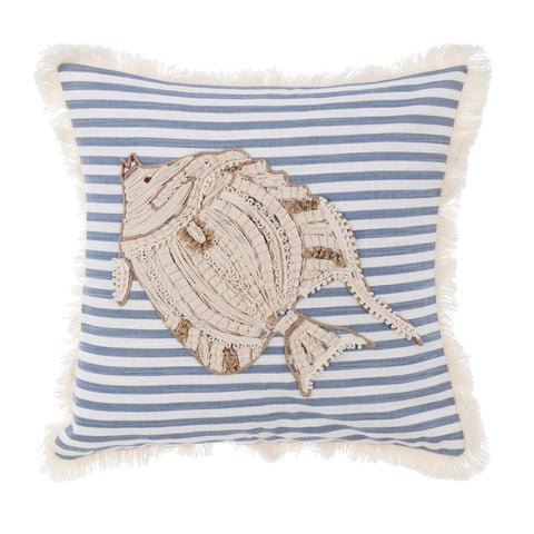 Blanc Mariclò Cuscino arredo ricamato in cotone "Pesci tra le righe" 45x45 cm