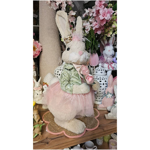 Fiori di Lena Coppia Conigli pasquali grandi in paglia con decori 29x28xH65 cm