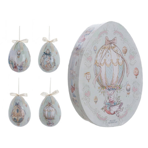Blanc Mariclò Scatola con 8 Decori uova di pasqua da appendere con coniglio "Rococo" D7 cm - Angelica Home Stabia