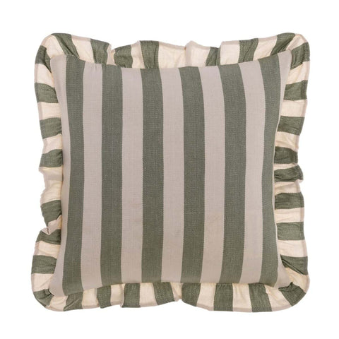 Blanc Mariclò Cuscino arredo in cotone avorio/verde con gale "Righe di Sole" 45x45 cm