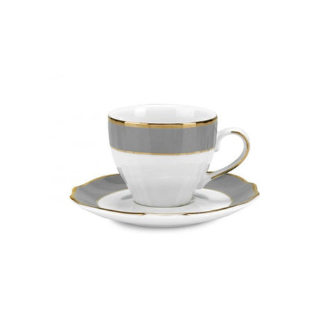 Fade Set 6 tazzine da caffè filo oro in porcellana bianco/grigio "Vivienne" 90 ml