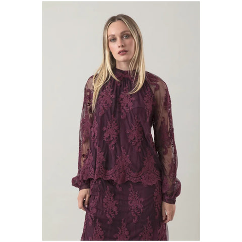 Chez Moi Blusa da donna in viscosa e pizzo Bouquet, Made in Italy "Luna"