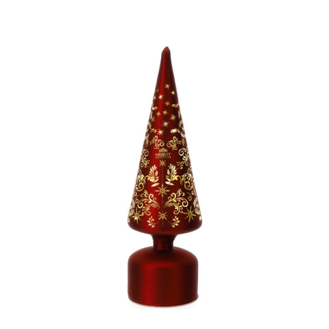 Sapin de Noël Hervit en verre rouge avec lumières LED D9 x H31 cm
