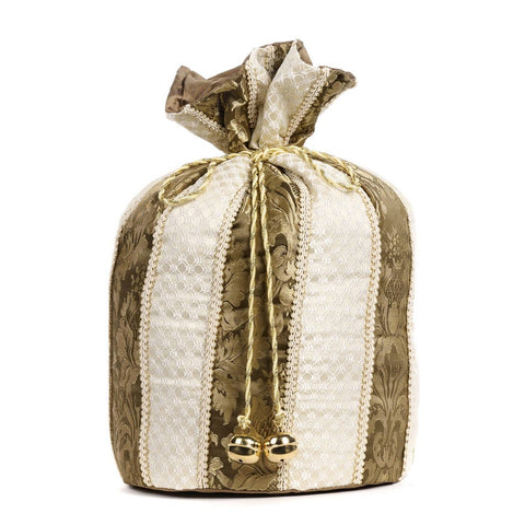 GOODWILL Sacco doni crema/oro con ricamo e campanelli H42 cm
