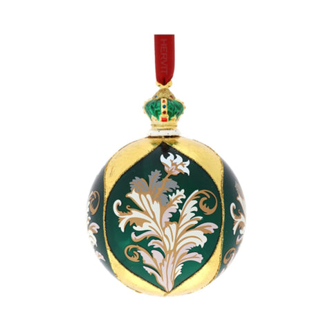 Hervit Fleur Green/Gold Glass Christmas Ball D10 cm