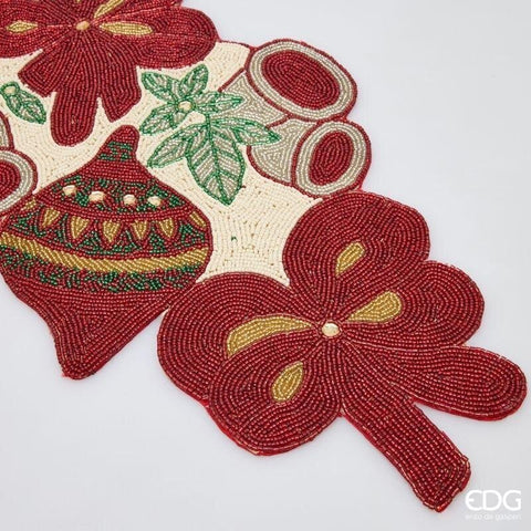 EDG Enzo De Gasperi Runner natalizio con perline decoro tavola rosso 90×30 cm