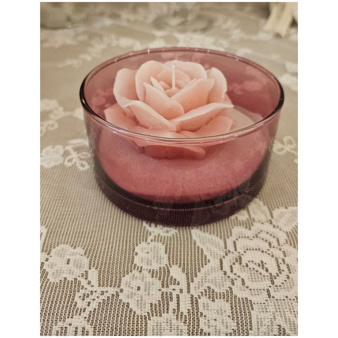 Cereria Parma Ciotola in vetro rosa antico con candela rosa D12xH6 cm