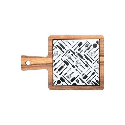 Estia Home Vassoio da portata in legno e ceramica "Allure" 18x12x1 cm