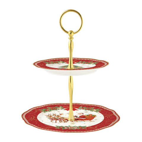 Easy Life Alzata a 2 piani di natale in porcellana + box "Christmas Heritage" D16/21 cm