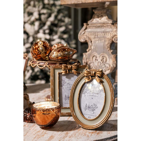 Blanc Mariclò Porta foto fiocco in resina anticato "Amor Et Memoria" 16x2xH21 cm