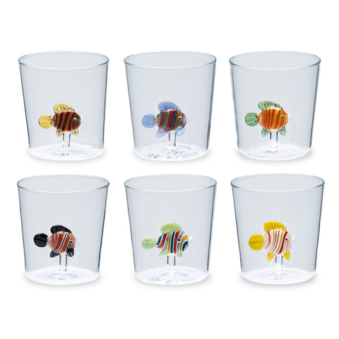 Ensemble de 6 verres en verre borosilicate Henriette décorés de poissons « trésor », 300 ml