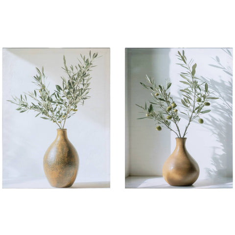 Eurolamp Set 2 Quadri su tela Vaso con ramo d'ulivo 30x1,8x40 cm