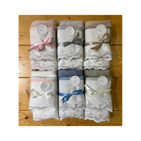 Mia per te Lot de 2 serviettes en coton éponge avec broderie « Verbena » 6 variantes (2 unités)