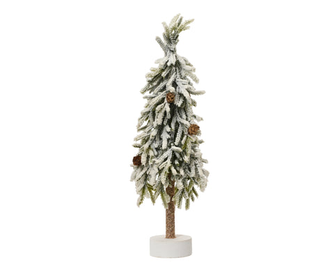 Mini albero di abete allegro e innevato con pigne da interno