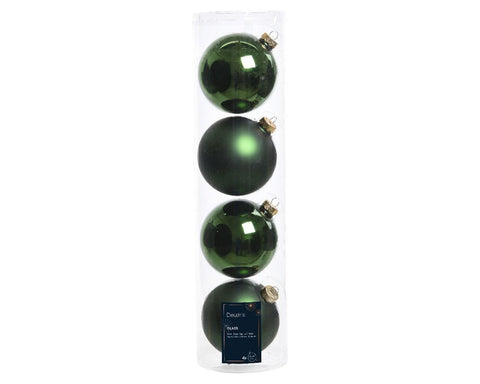 Kaemingk Set of 4 Mixed Green Glass Christmas Balls D10 cm