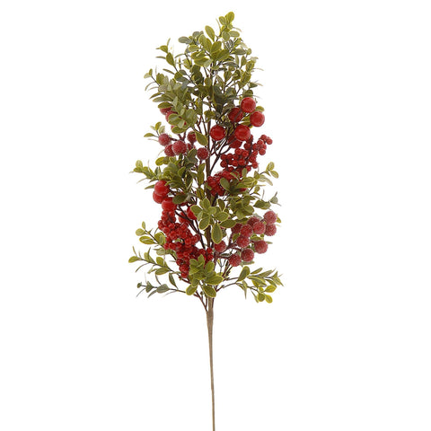 Branche de Noël décorative Vetur avec baies et feuilles rouges H60 cm