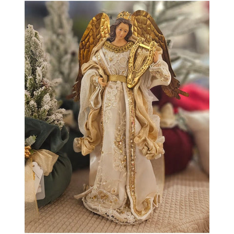 Figurine d'ange Lena's Flowers avec harpe en résine et tissu 27x11xH43 cm