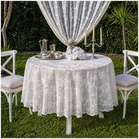 L'ATELIER 17 Tovaglia copritavolo da cucina rettangolare in pizzo con fiori ricamati, Shabby Chic "Ciel" 90x90 cm 3 varianti - Angelica Home Stabia